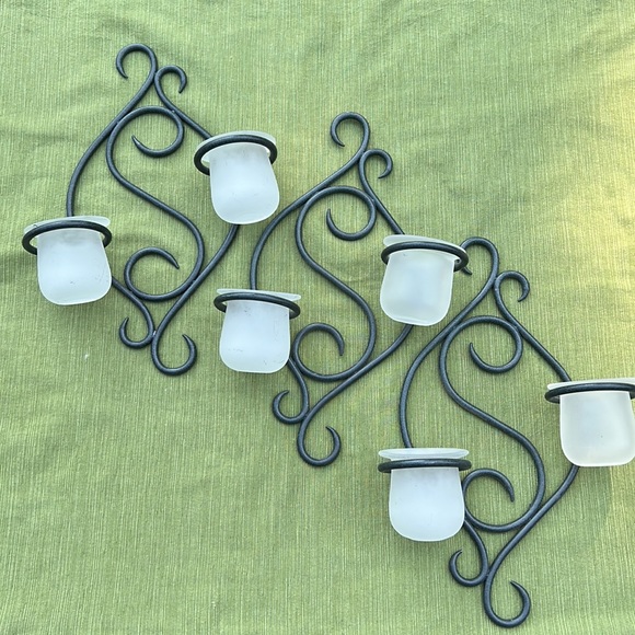 PARTYLITE 3 METAL SCROLL HANGING TEA-LIGHT SCONCES